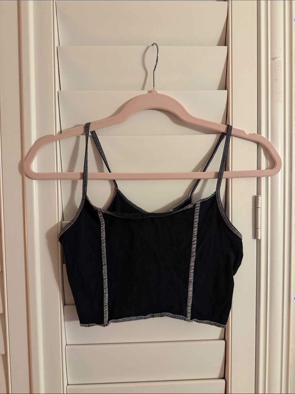 Navy blue Cropped Cami Top with Contrast Stitching